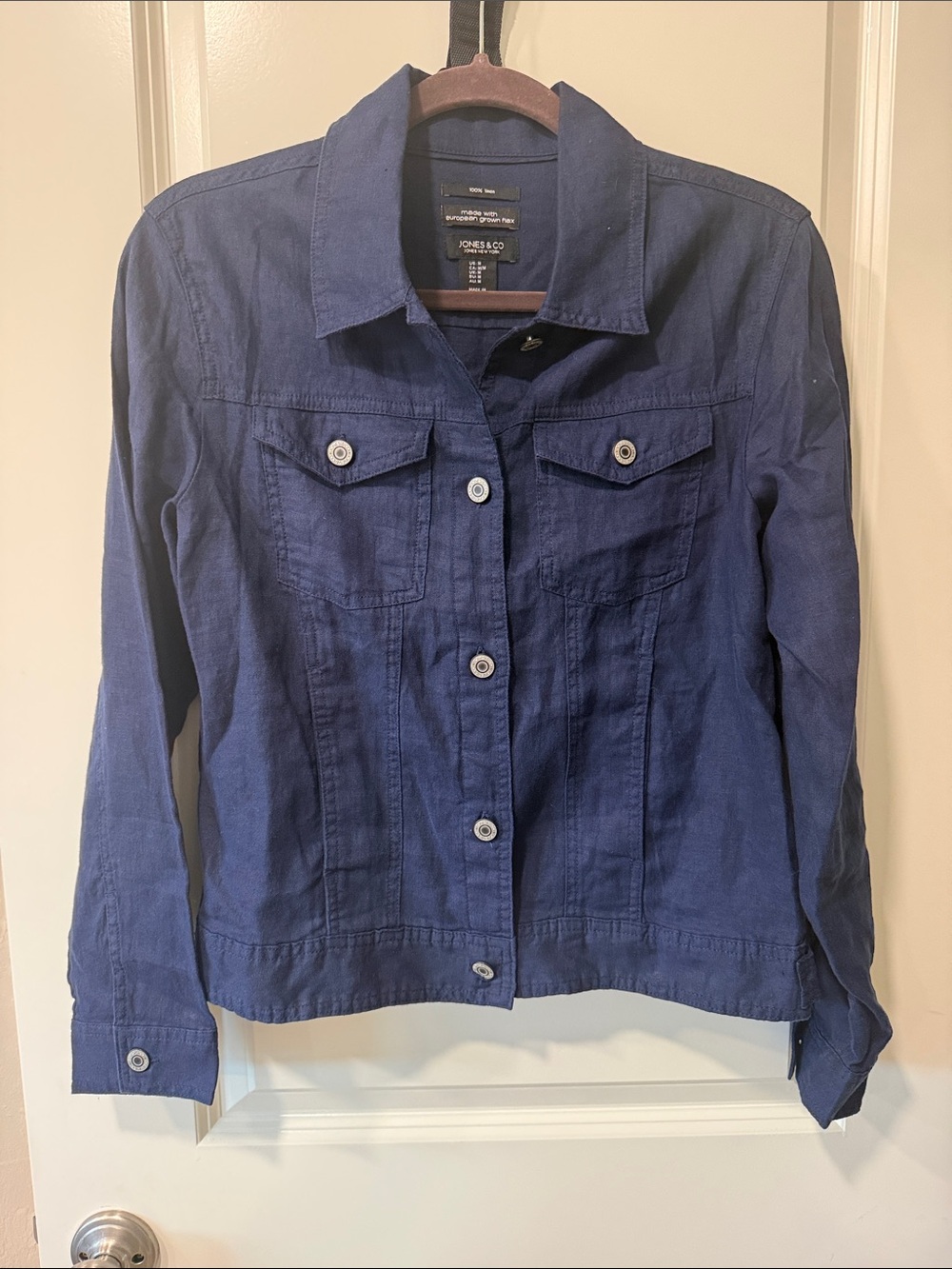 Jones New York Deep Blue Button-Front Jean Jacket